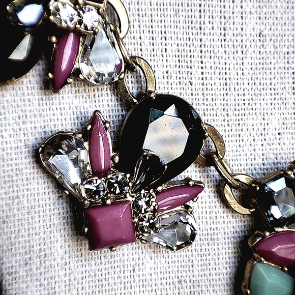 J. Crew Dark Mauve Black Smoke Mint Brass Statement Necklace Lifesaver Clasp EUC - Picture 7 of 12